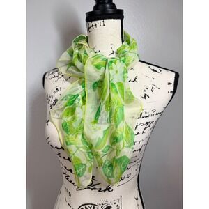 VTG Sheer Beauty Scarf Women OS Green Floral Rayon Japan 30x30"